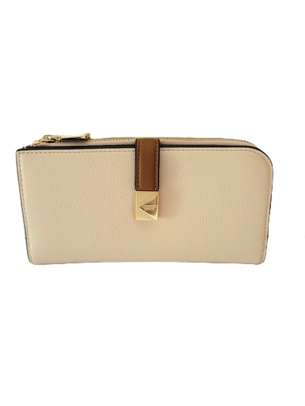 Kate Spade KJ692 Deco Colorblocked Pebbled Leather Zip Slim Wallet Milk Glass
